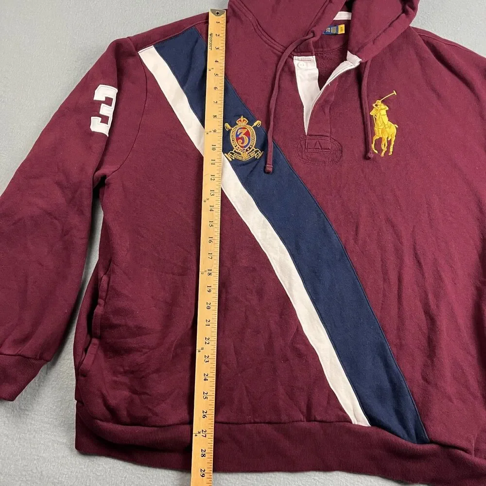Polo Ralph Lauren Big Pony Fleece Rugby Hoodie Crest Burgundy Men's XXL